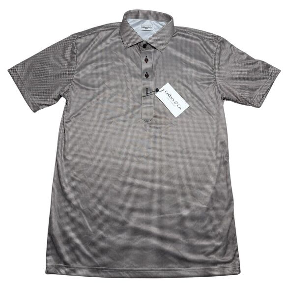 Collars & Co Mens Semi Spread Collar Polo Size M Brown Houndstooth Golf Preppy - Picture 1 of 8